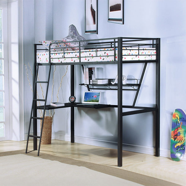 Senon - Twin Loft Bed With Desk - Silver & Black