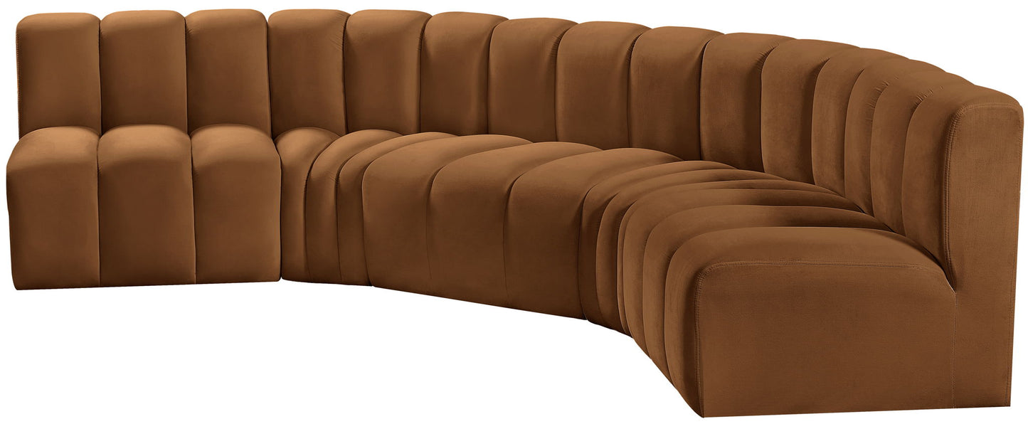 Arc - Velvet 5 Piece U-Shaped Modular Sofa - Saddle
