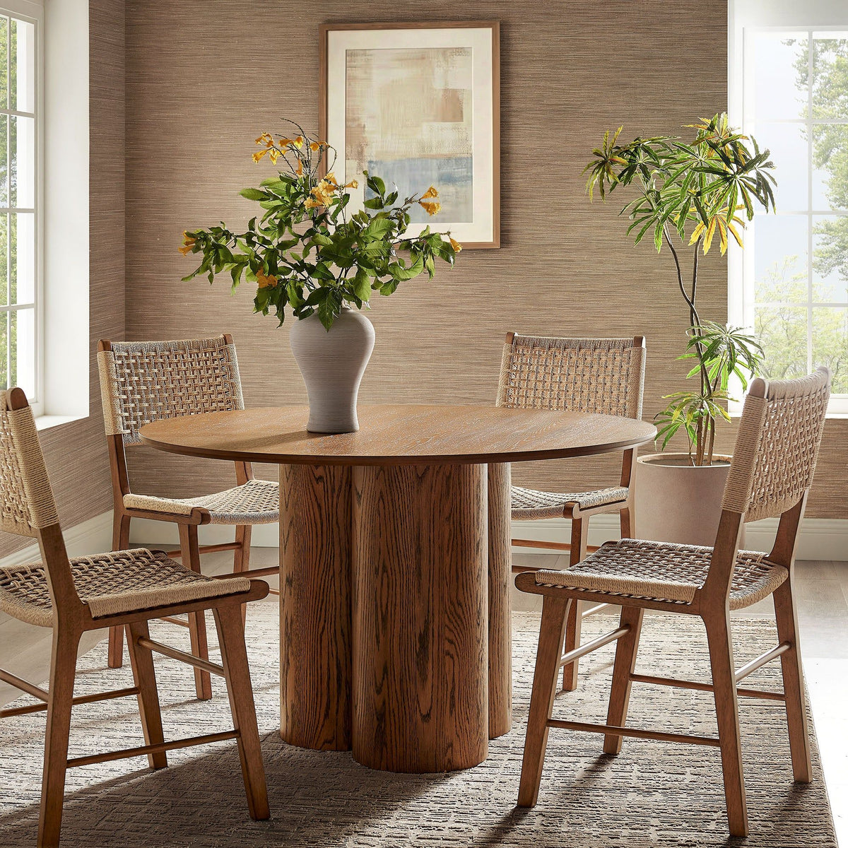 Renwick 47 Inch Oak Veneer Round Pedestal Dining Table - Walnut