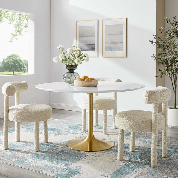 Lippa Round 54" Dining Table - Wood, Gold White
