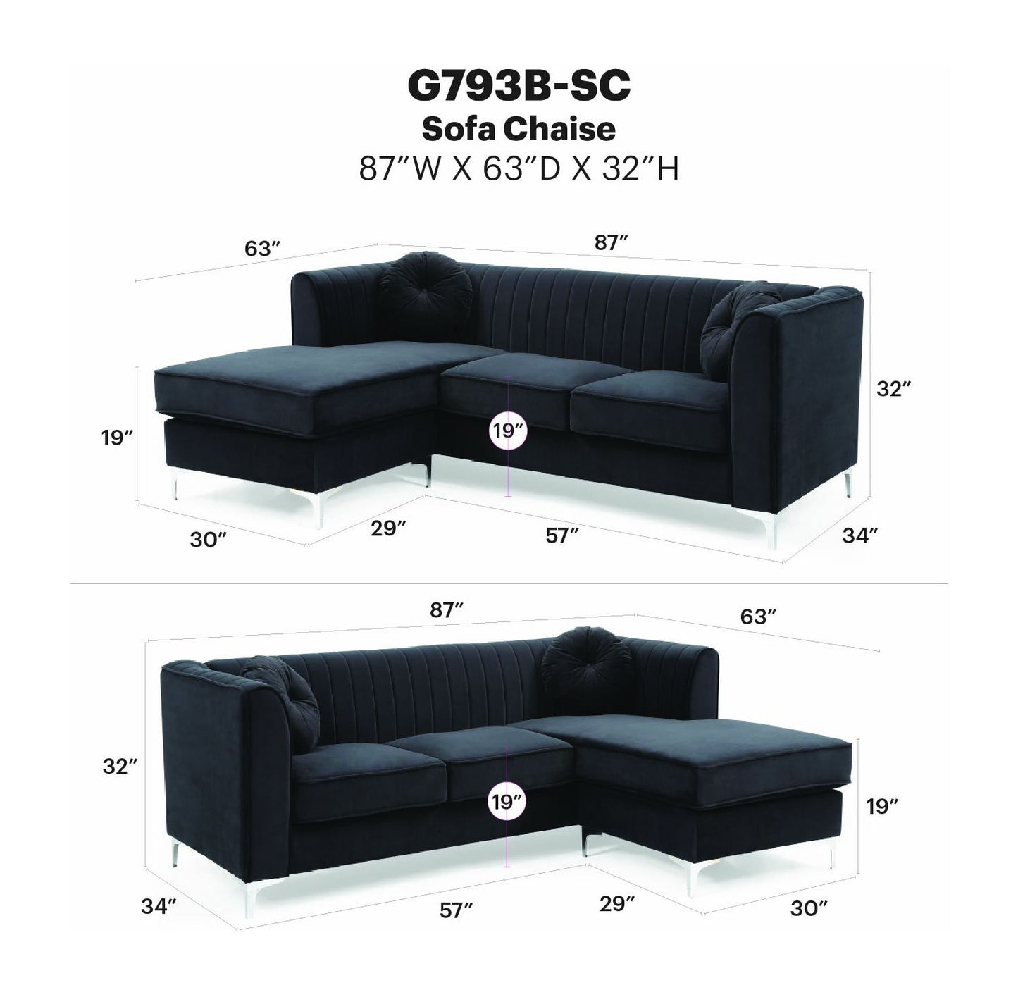 Glory Furniture - Delray - Sofa Chaise