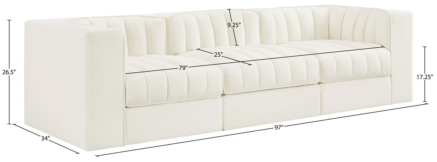 Rummi - Velvet Performance Fabric Upholstered 3 Piece Modular Sofa