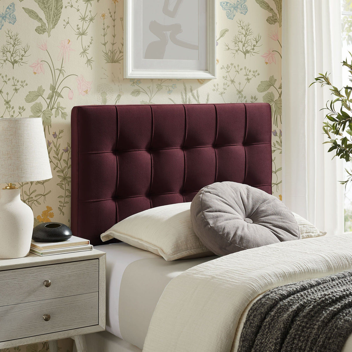 Lily Biscuit Tufted Performance Velvet Headboard - Twin, Mulberry