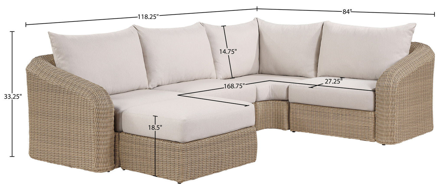 Seacrest - Olefin Water Resistant Fabric And Wicker 5 Piece Outdoor Patio Modular Sectional
