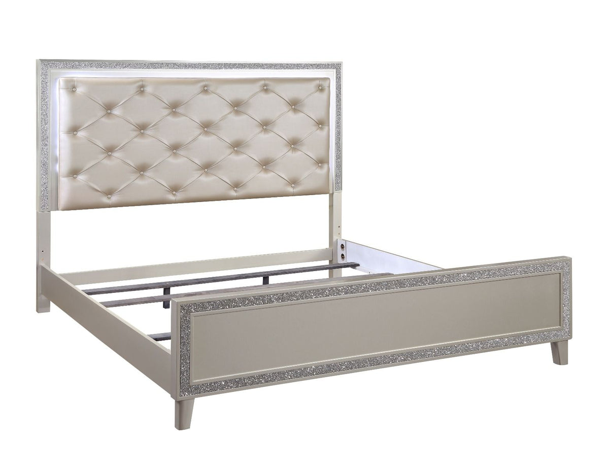 Sliverfluff - Eastern King Bed With LED - Synthetic Leather & Champagne