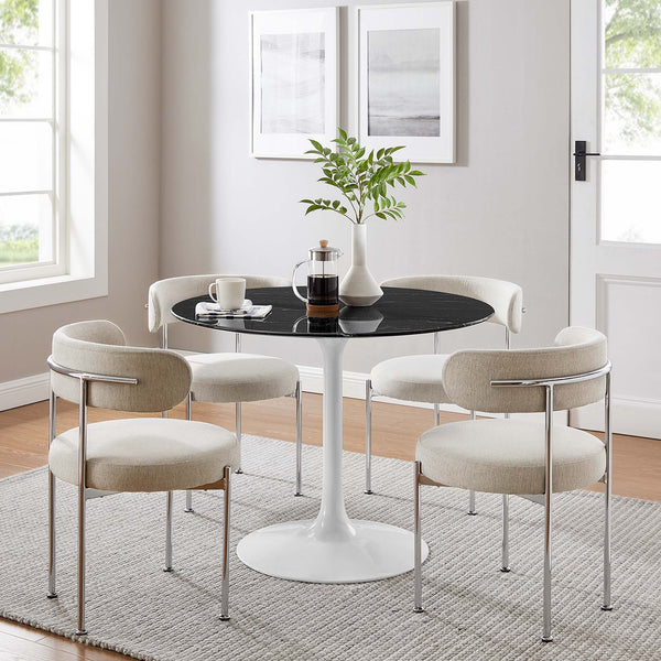 Lippa Round 40" Dining Table - Faux Marble, White Black