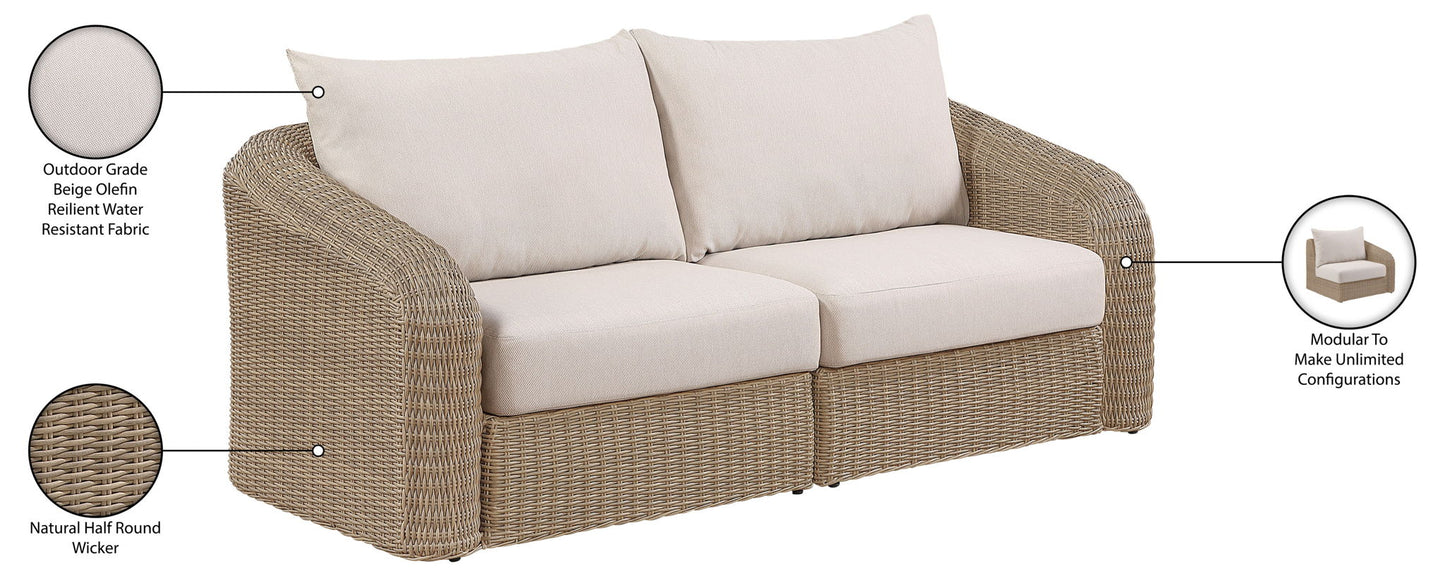 Seacrest - Olefin Water Resistant Fabric And Wicker 2 Piece Outdoor Patio Modular Loveseat