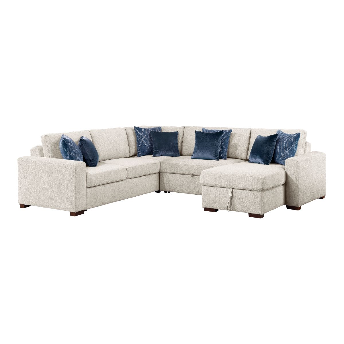 Isla 4-Piece Sectional with Reversible Chaise, Pull-out Bed, Hidden Storage and Click Motion Back