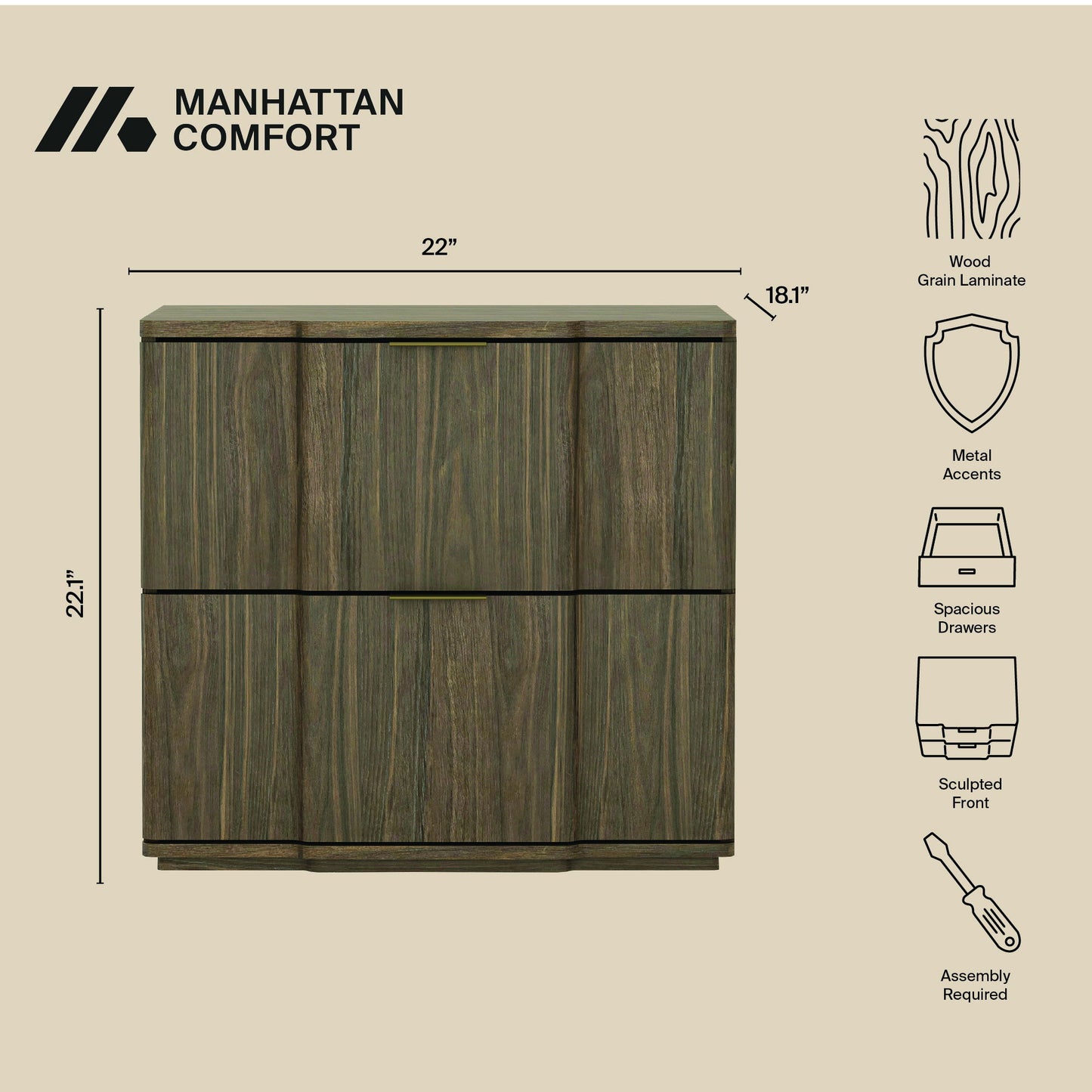 Manhattan Clive - 2-Drawer Accent Nightstand