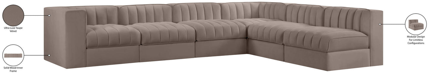 Rummi - Velvet Performance Fabric Upholstered 6 Piece Modular Sectional