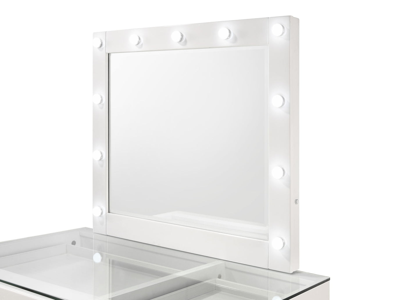 Morgan - Vanity Desk With Glass Top, LED Luxo Mirror & Stool - White