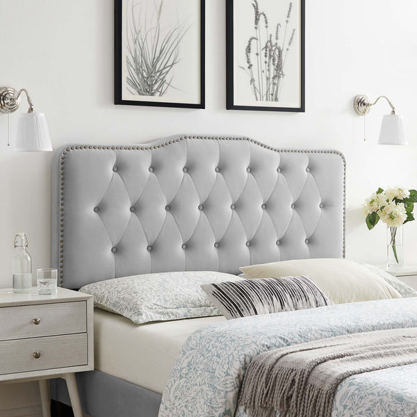 Sophia Tufted Performance Velvet Headboard - King/CA King, Light Gray