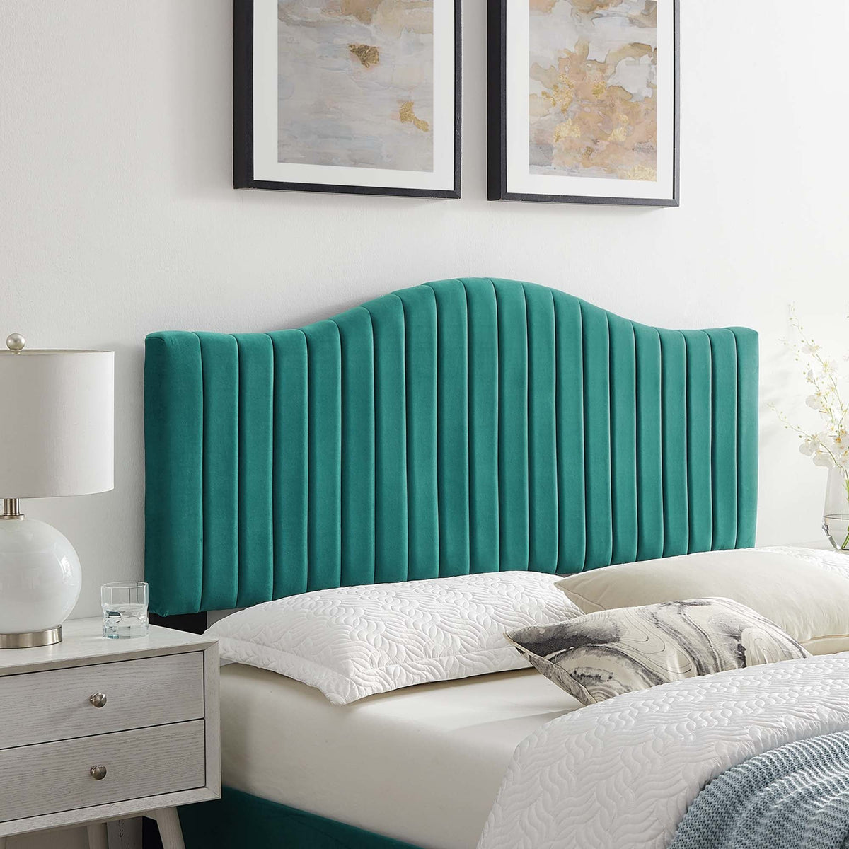 Brielle Channel Tufted Performance Velvet Headboard - King/CA King, Teal
