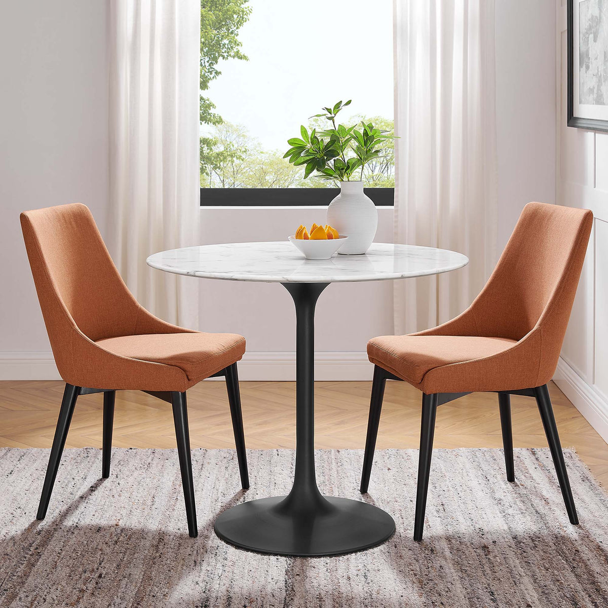 Lippa Round 36" Dining Table - Faux Marble, Black White
