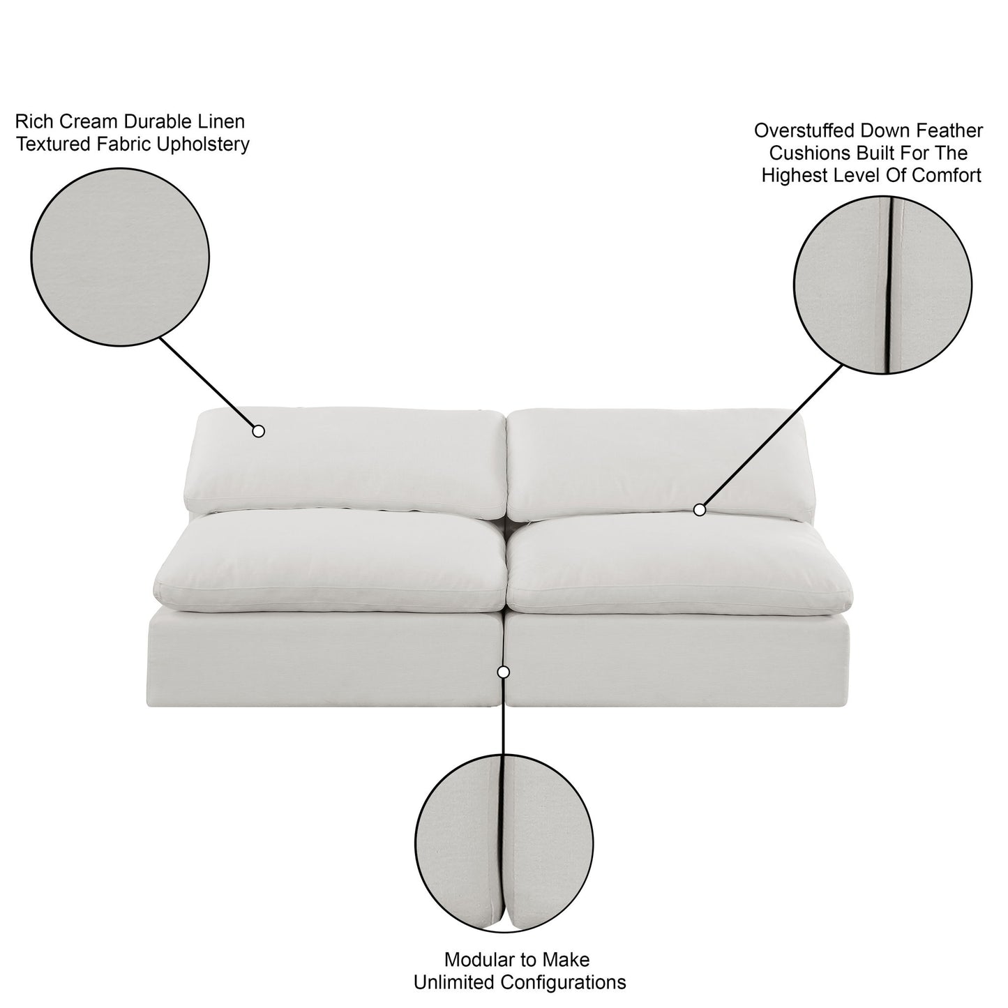 Comfy - Linen Modular Armless Sofa 2 Seats