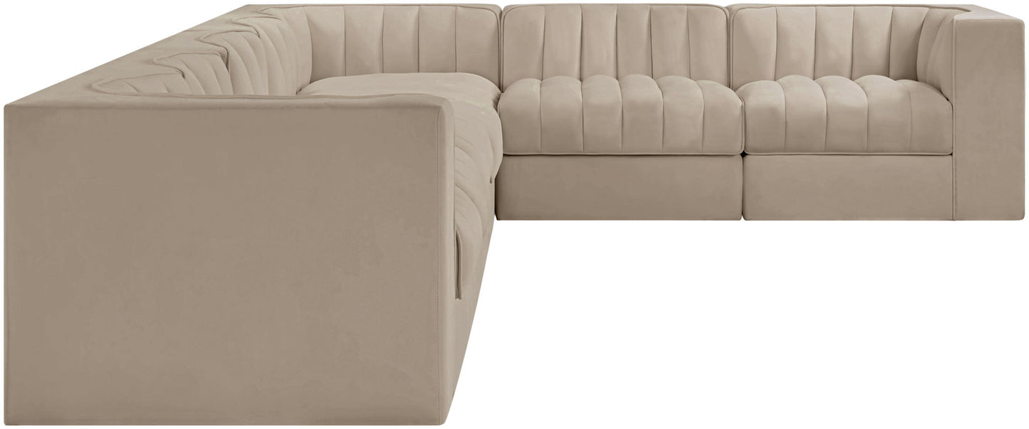 Rummi - Velvet Performance Fabric Upholstered 7 Piece Modular Sectional (With 3 Corner Chairs)