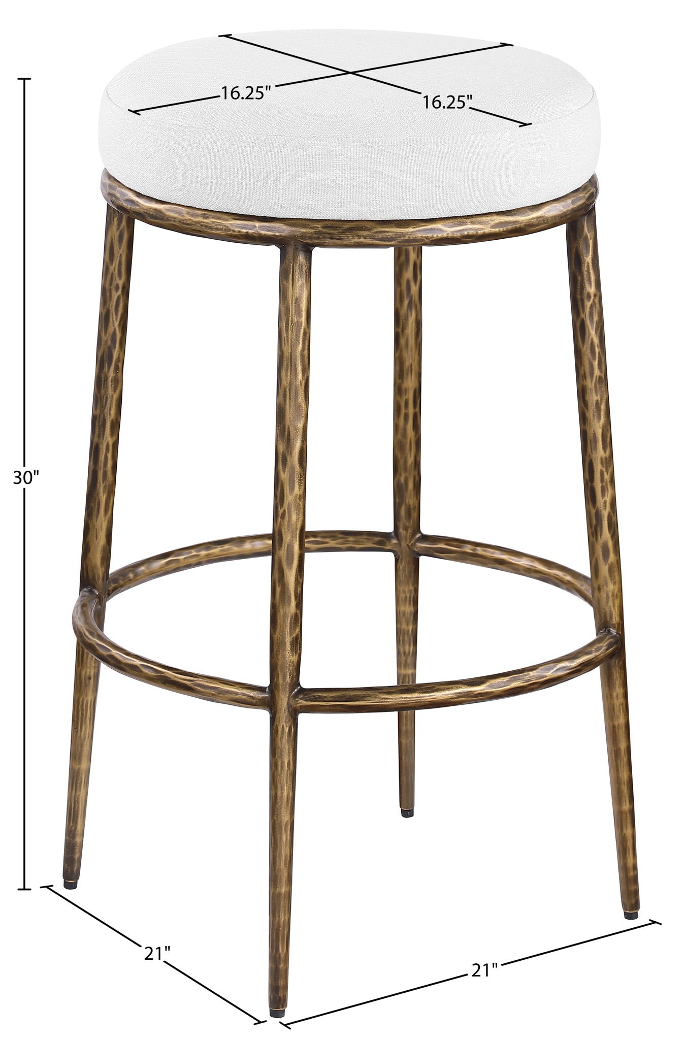 Ferro - Performance Fabric Upholstered Backless Bar Stool - Antique Brass