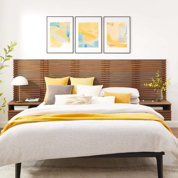 Render Wall Mount Headboard and Modern Nightstands - Queen, Walnut