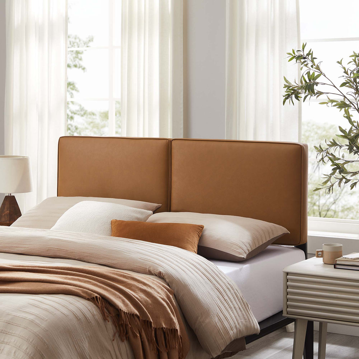 Lindee Vegan Leather Headboard - Queen, Tan