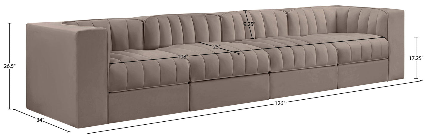 Rummi - Velvet Performance Fabric Upholstered 4 Piece Modular Sofa