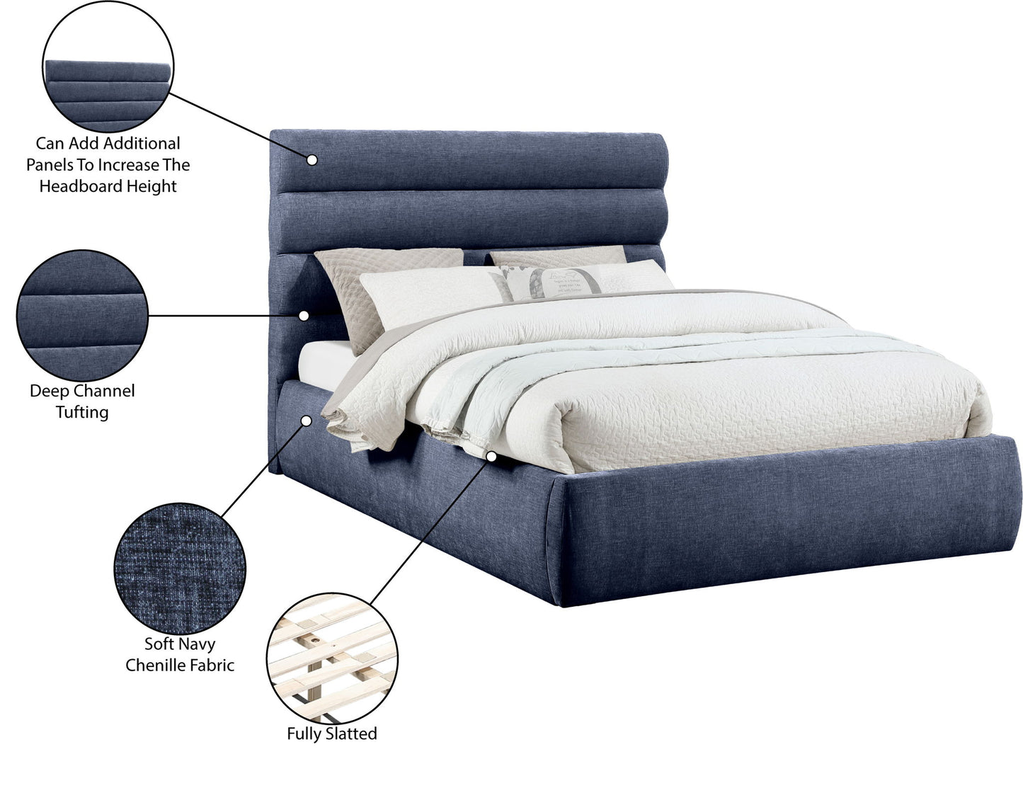 Adam - Chenille Fabric Bed With 52" Headboard