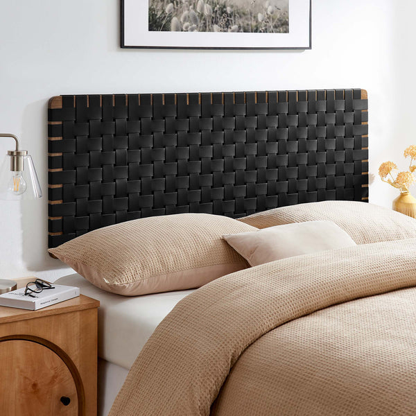 Sparta Weave Wall-Mount Vegan Leather Headboard - Queen, Walnut Black