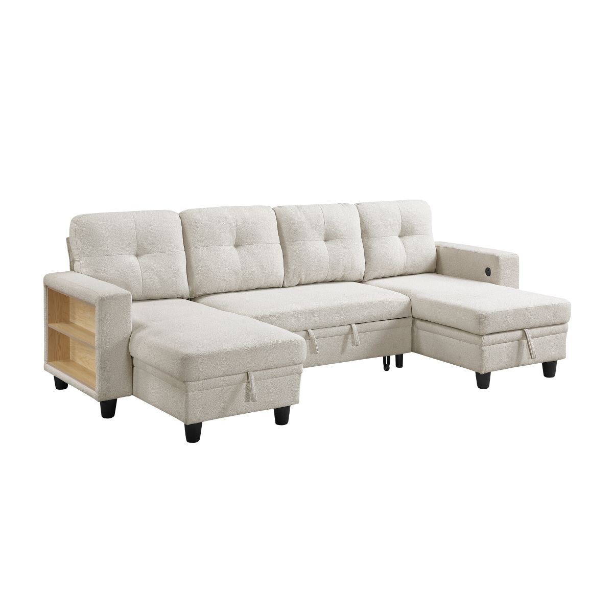 Robinson Sectional with Two Chaises, Pull-out Bed, Shelves and Charging Ports
