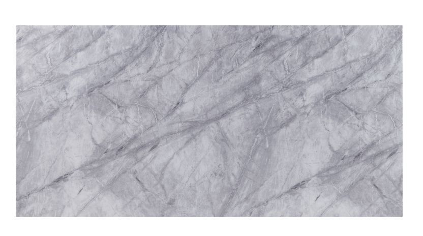 Satinka - Dining Table - Light Gray Printed Faux Marble Top & Mirrored Silver
