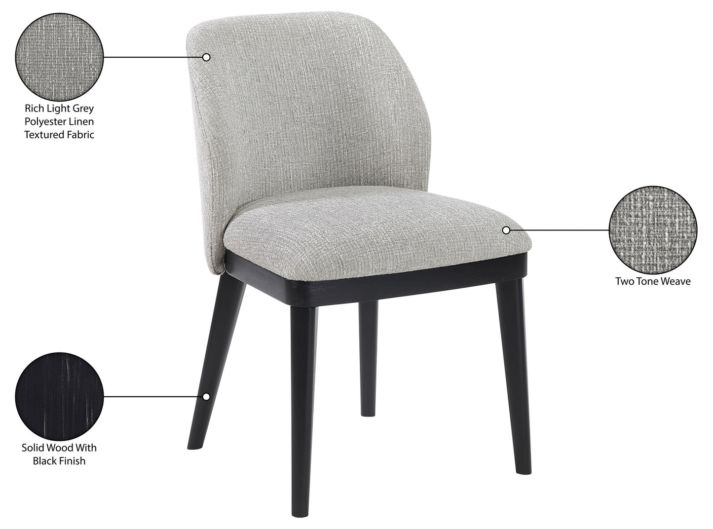 Valeo - Linen Textured Fabric Upholstered Dining Chair (Set of 2) - Painted Black Base