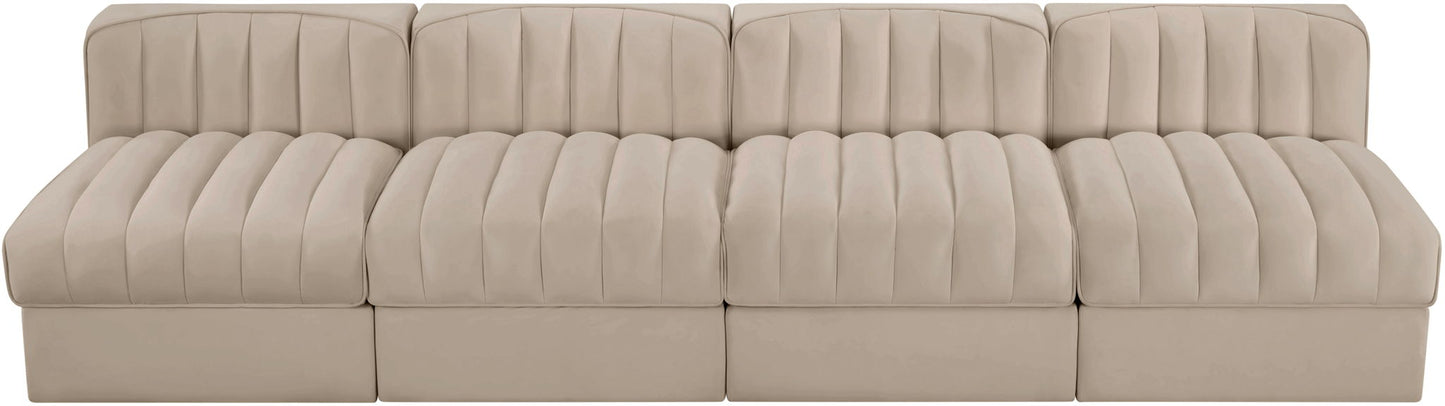 Rummi - Armless Velvet Performance Fabric Upholstered 4 Piece Modular Sofa