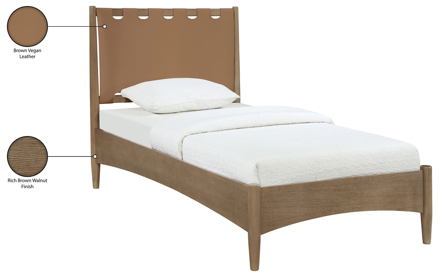 Santos - Vegan Leather Headboard And Wood Bed - Waxed Brown Frame