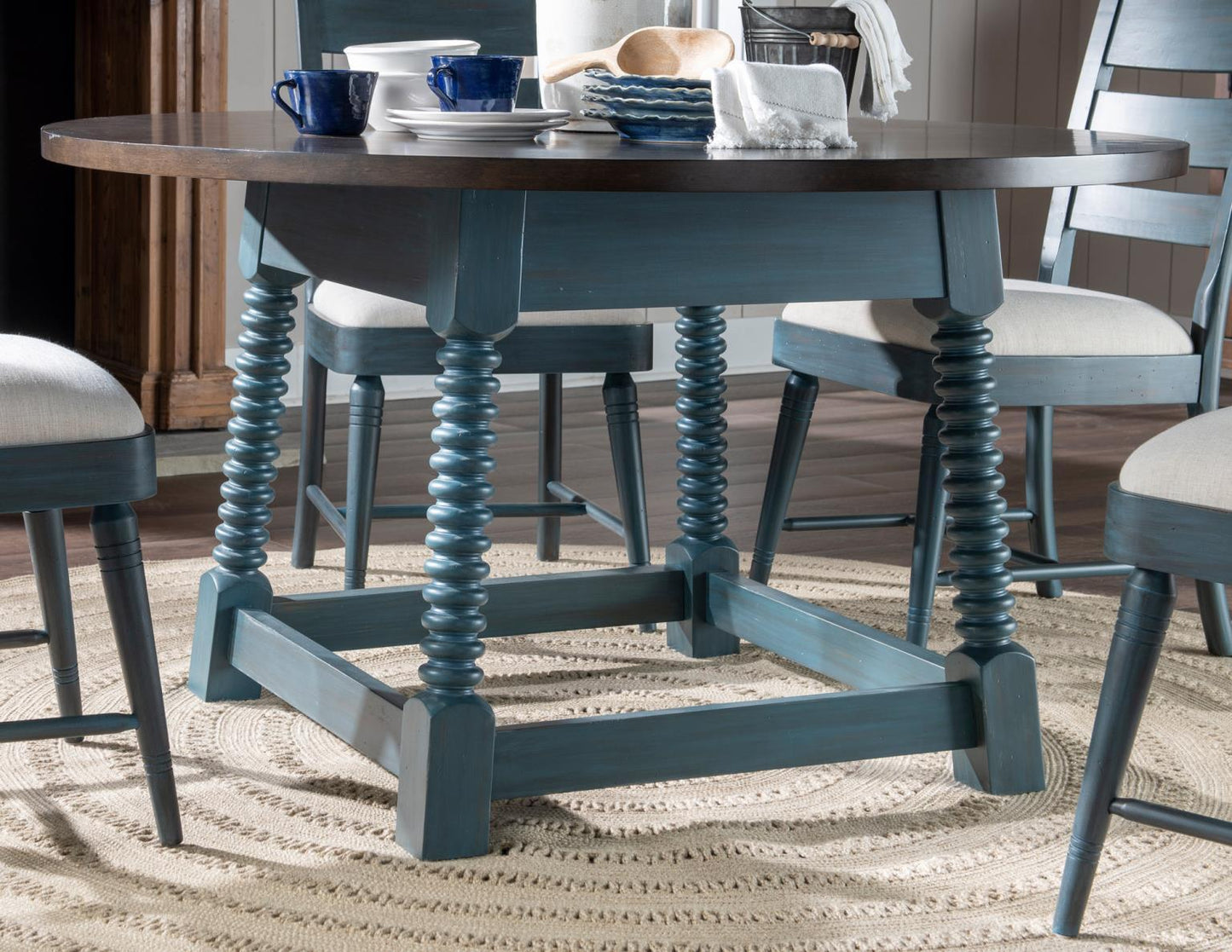 Lake House - Round Pedestal Table - Sea Glass And Dried Tobacco