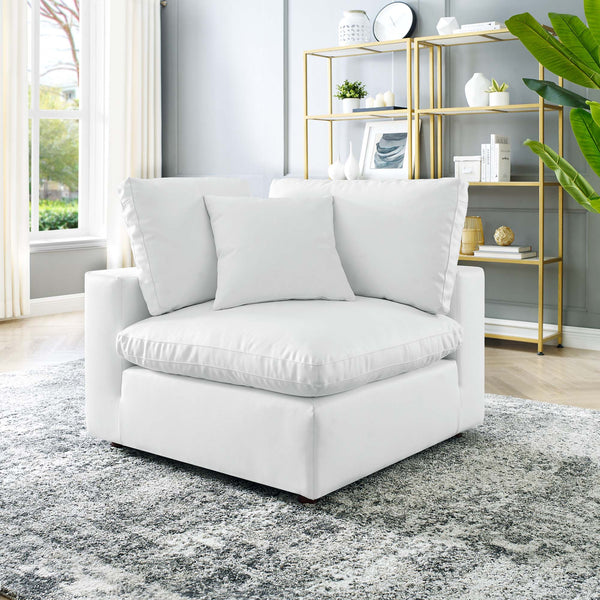 Commix Down Filled Overstuffed Vegan Leather Corner Chair - White