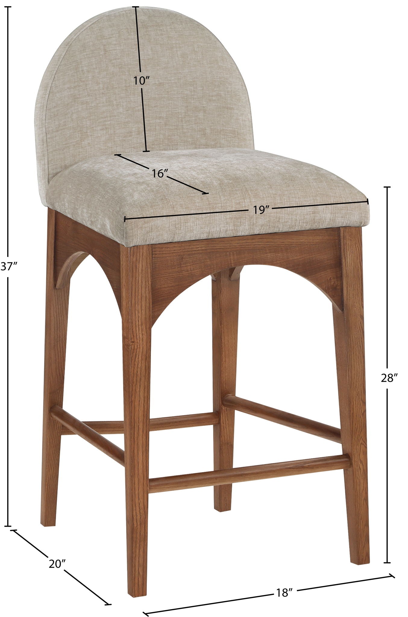 Waldorf - Chenille Stool With Brown Legs