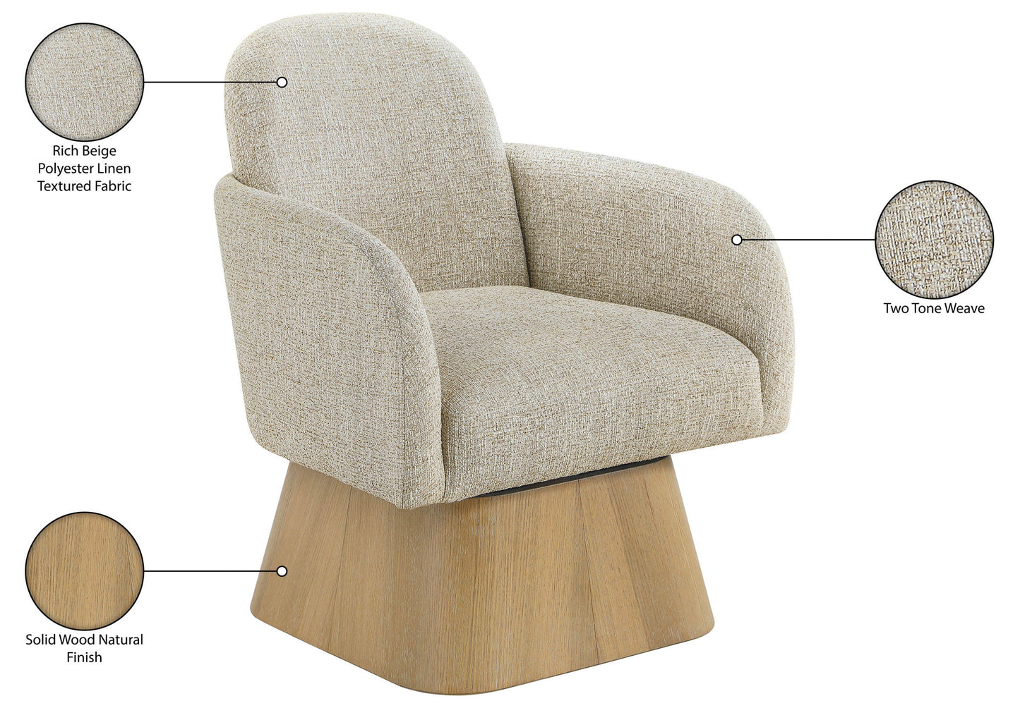 Marlowe - Linen Textured Fabric Upholstered Swivel Accent Chair - Stained Natural