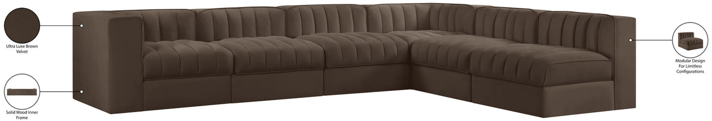 Rummi - Velvet Performance Fabric Upholstered 6 Piece Modular Sectional