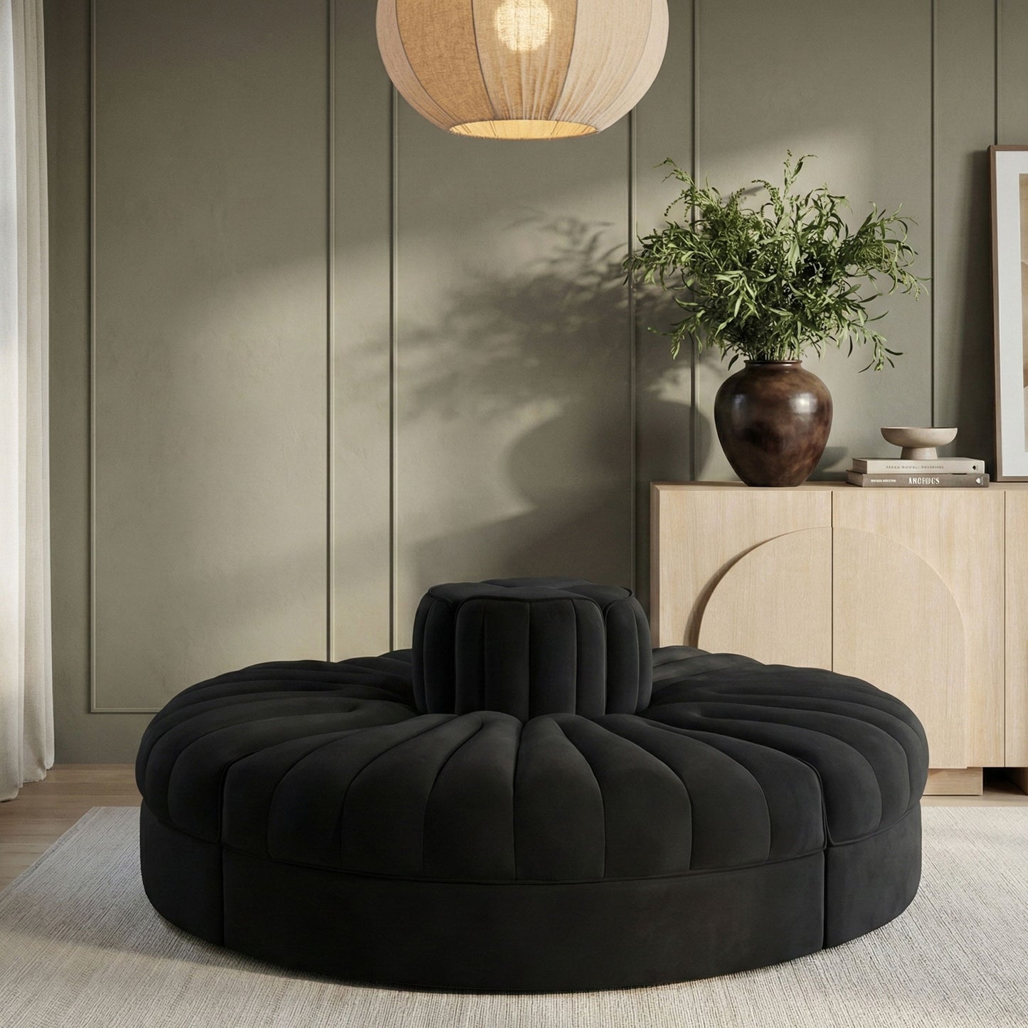 Rummi - Round Velvet Performance Fabric Upholstered 4 Piece Modular Sofa