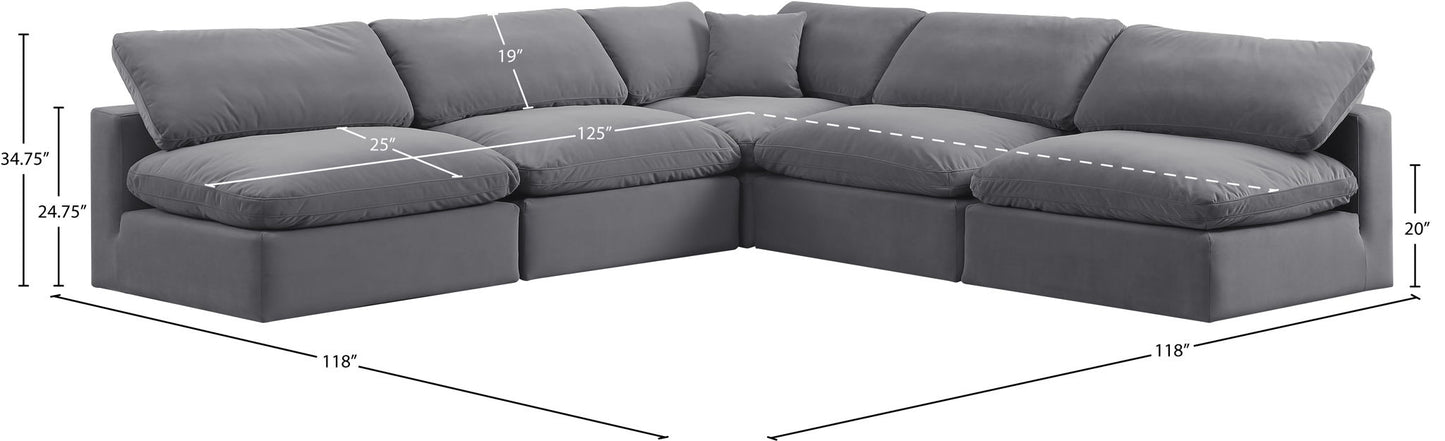 Comfy - 5 Piece Velvet Modular Corner Armless Sectional