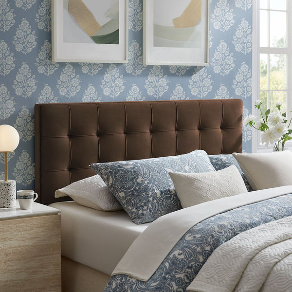 Lily Biscuit Tufted Performance Velvet Headboard - Queen, Chocolate Brown