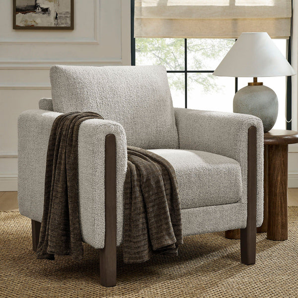 Hawken Boucle Fabric Accent Armchair - Parchment Espresso