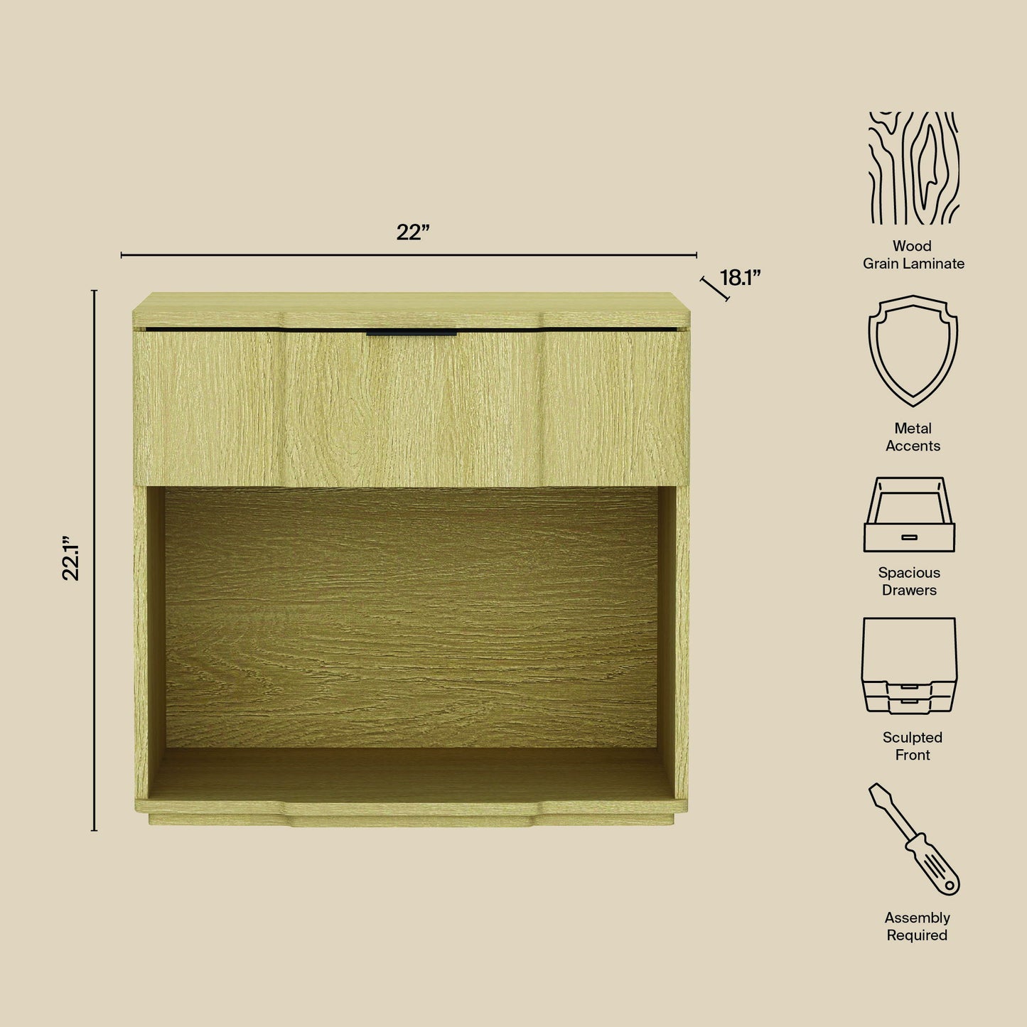 Manhattan Clive - 1-Drawer Nightstand