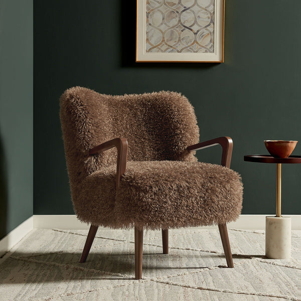 Zerra Faux Shearling Accent Armchair - Brown