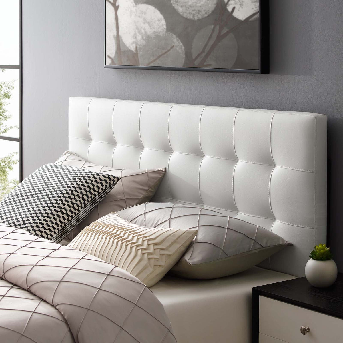 Lily Upholstered Vinyl Headboard - Full, White