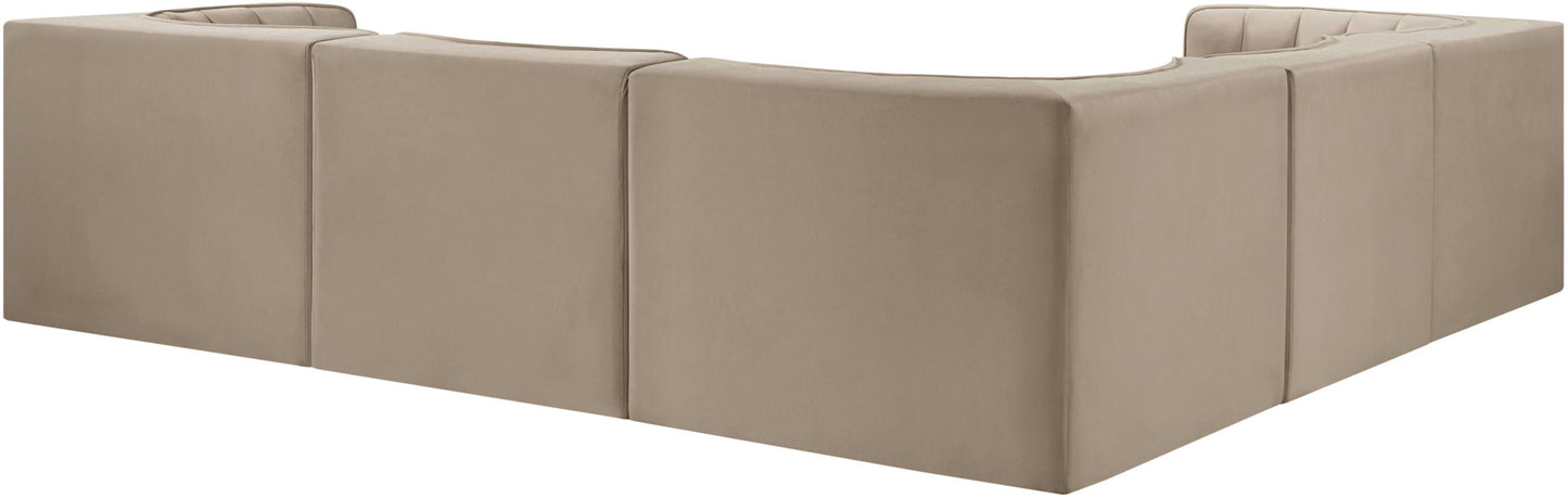 Rummi - Symmetrical Velvet Performance Fabric Upholstered 5 Piece Modular Sectional