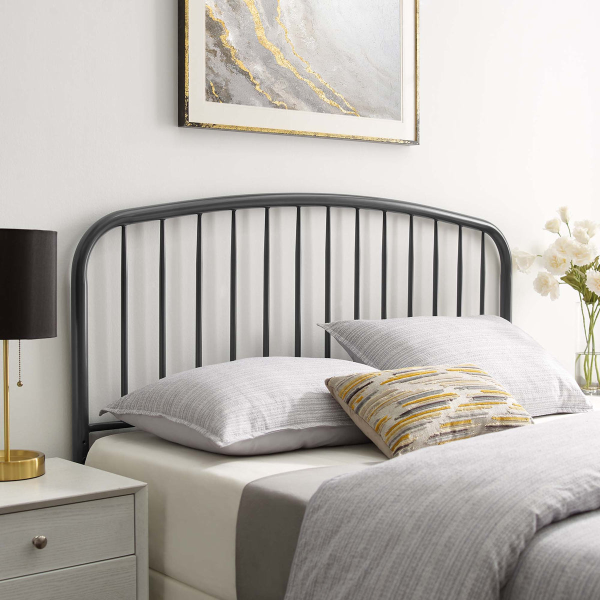 Nova Metal Headboard - Queen, Gray