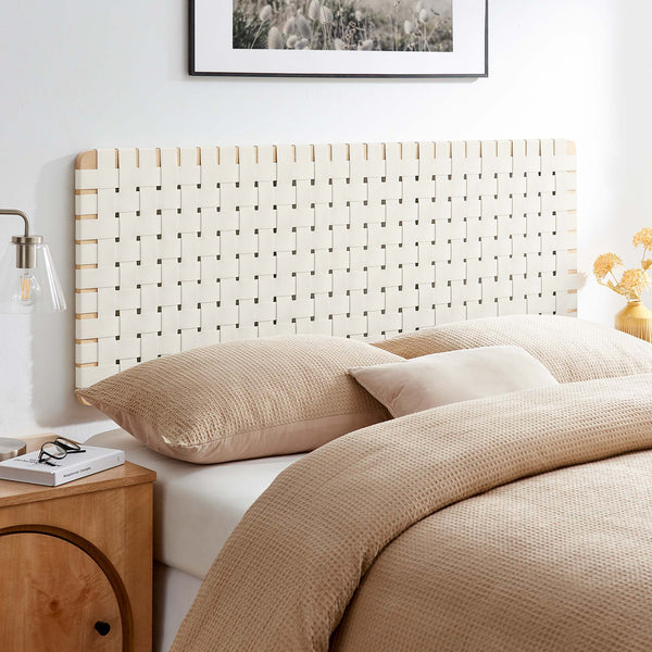 Sparta Weave Wall-Mount Vegan Leather Headboard - Queen, Natural Beige