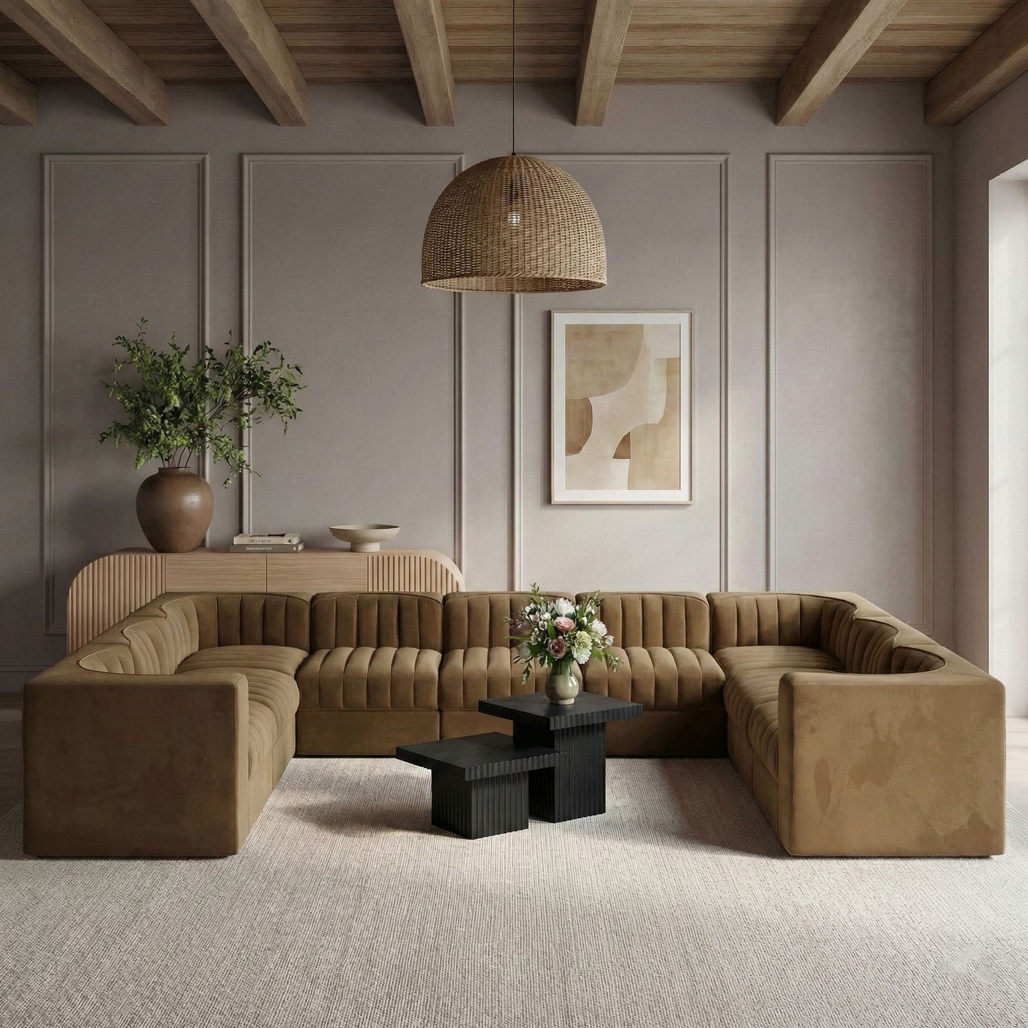 Rummi - Velvet Performance Fabric Upholstered 9 Piece Modular Sectional