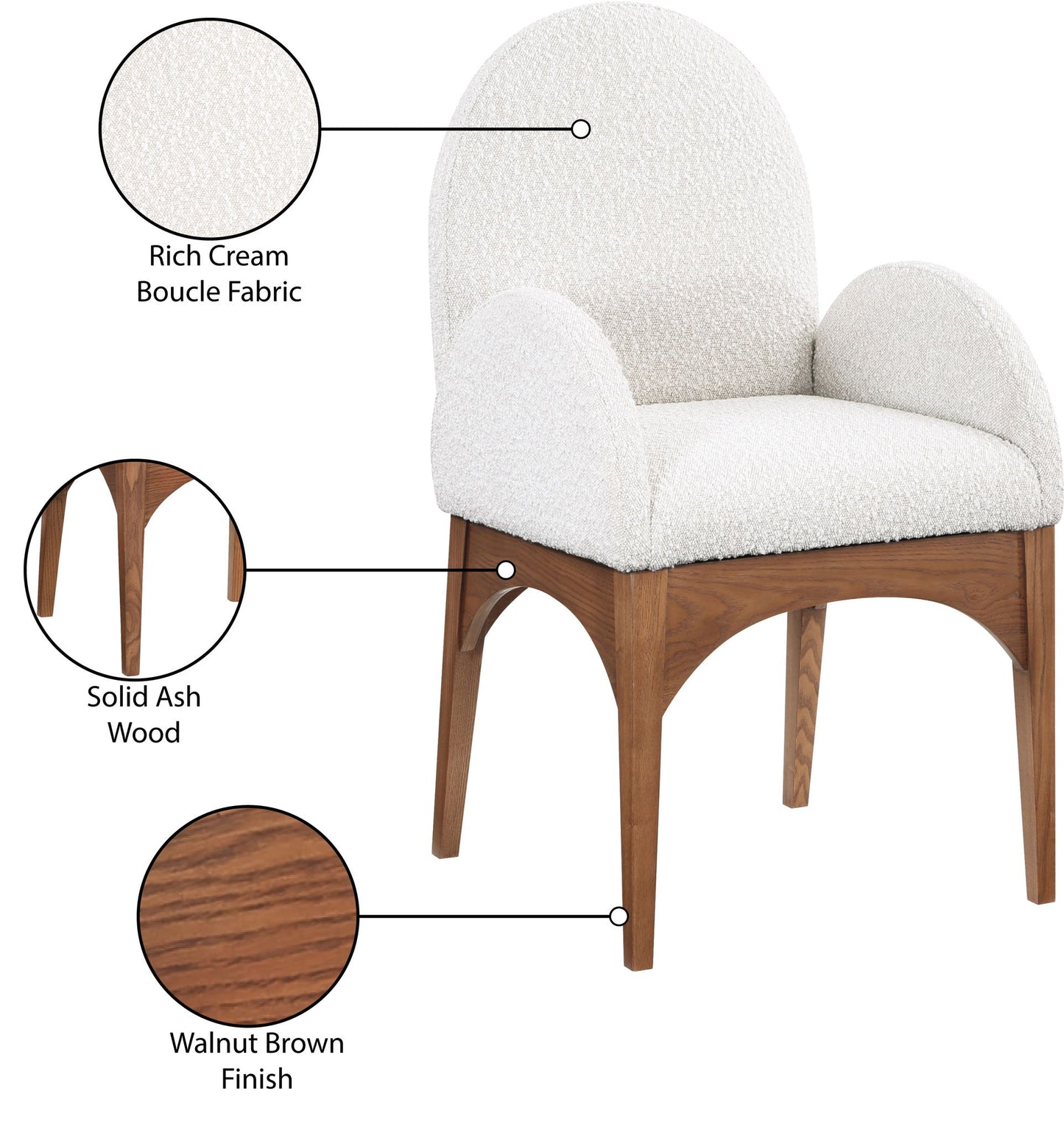 Waldorf - Boucle Dining Arm Chair With Brown Legs