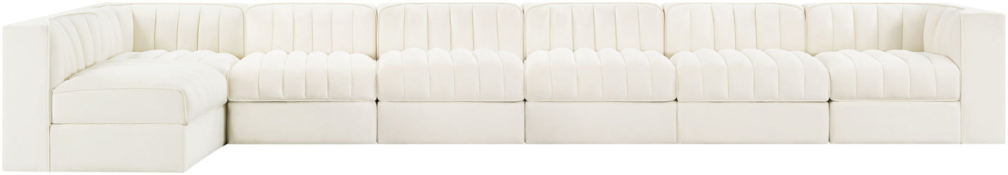 Rummi - Velvet Performance Fabric Upholstered 7 Piece Modular Sectional, L-Shaped (Right)