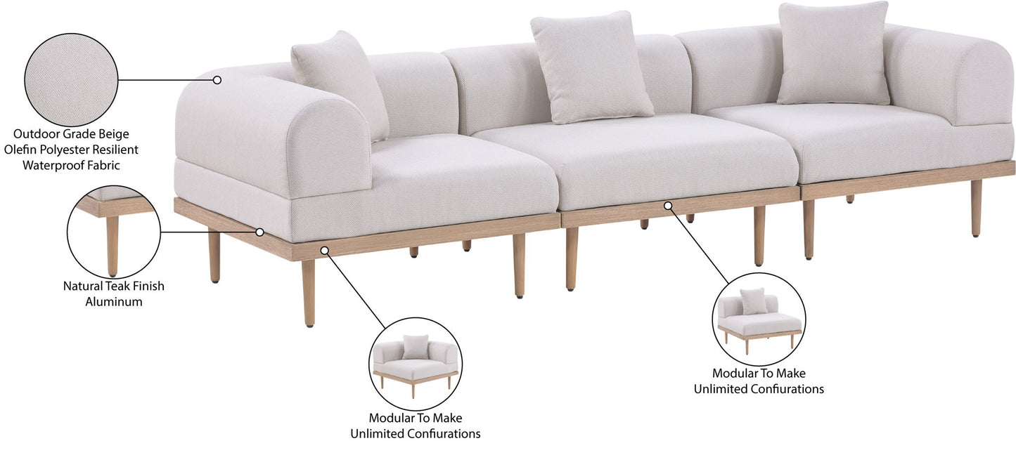 Laguna - 3 Piece Resilient Water Resistant Fabric 106.5" Upholstered Outdoor Patio Modular Sofa
